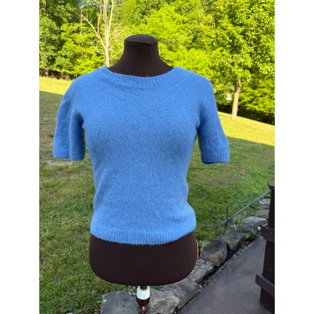 Everlane Alpaca Crewneck Short Sleeve Sweater Blue Knit Top Small RN soft cozy